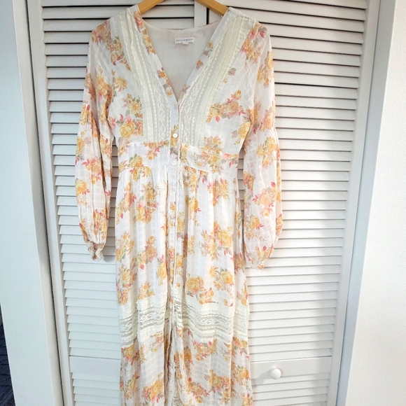 Coco+Jamieson Dresses & Skirts - Boho Floral Maxi Dress - White with Yellow & Pink Floral